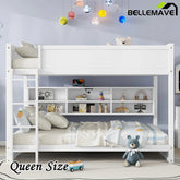 Bellemave® Queen Size Solid Pine Wood Bunk Bed with Built - in Storage Cabinets, Charging Station, Ladder, Safety Guardrails - Bellemave